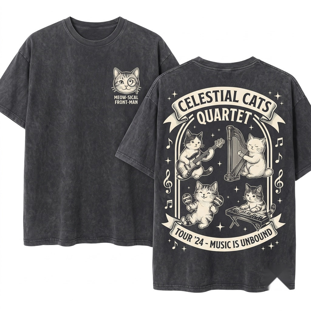 Cute Musical Cat Kitten Band Classroom Educator Gift Graphic Unisex Wash T-Shirt