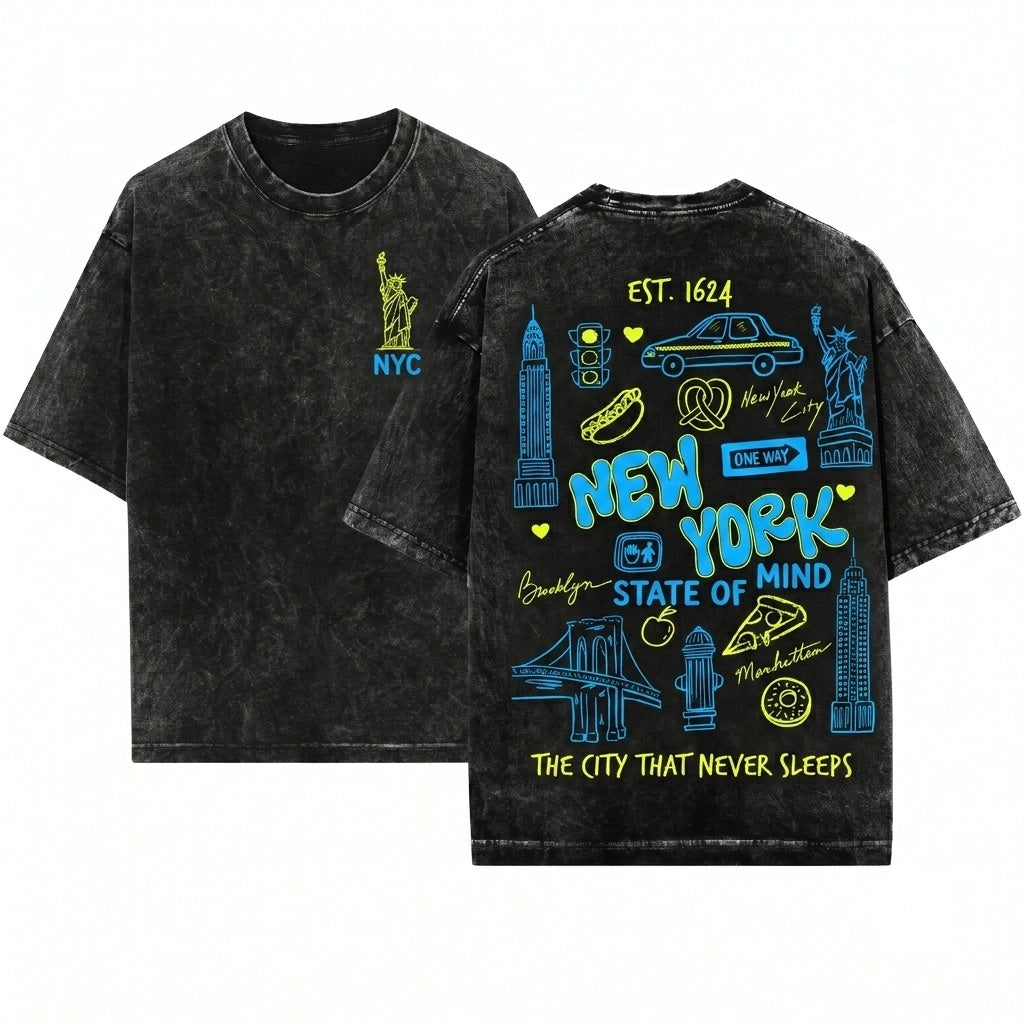 New York City NYC Aesthetic Travel Vacation Womens Top Gift for Her Unisex Wash T-Shirt