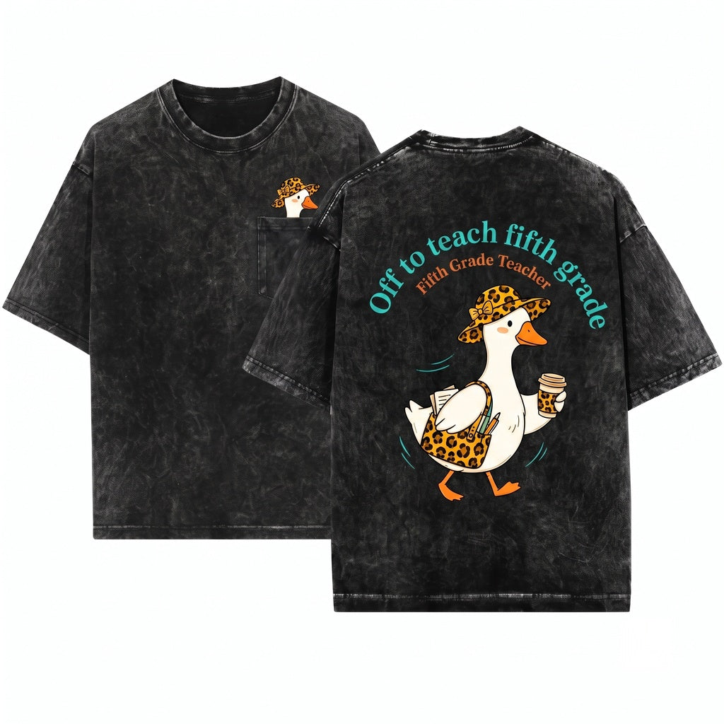 Off To Teach Fifth Grade Leopard Goose Print Last Day Of School Summer Break Unisex Wash T-Shirt