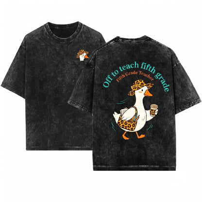 Off To Teach Fifth Grade Leopard Goose Print Last Day Of School Summer Break Unisex Wash T-Shirt