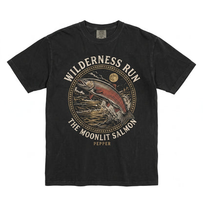 Salmon Fish 90s Moonlit Lake Graphic Fisherman Gift Outdoor Adventure Unisex TShirt
