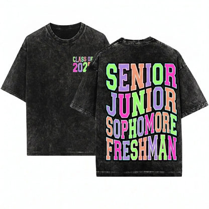 Retro Senior Neon High Preppy Back To Colorful Teacher 1st Day Of School Girl Unisex Wash T-Shirt