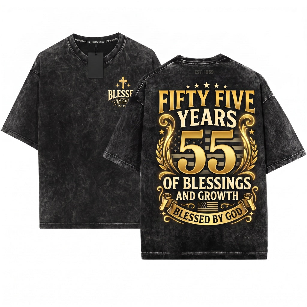Blessed By God 55 Years Faith Christian Birthday Anniversary Gift Religious Unisex Wash T-Shirt
