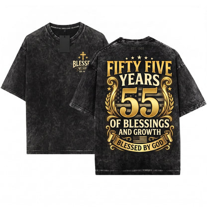 Blessed By God 55 Years Faith Christian Birthday Anniversary Gift Religious Unisex Wash T-Shirt