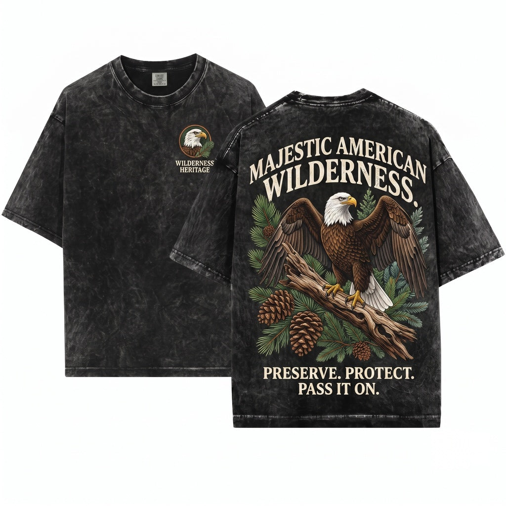 Vintage American Bald Eagle Pine Forest Rustic Wilderness Nature Top Gift Unisex Wash T-Shirt