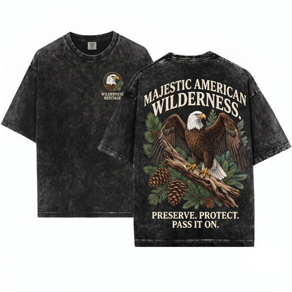 Vintage American Bald Eagle Pine Forest Rustic Wilderness Nature Top Gift Unisex Wash T-Shirt