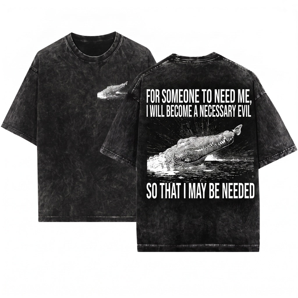 I Will Become a Necessary Evil Funny Vintage Japanese Crocodile Unisex Wash T-Shirt