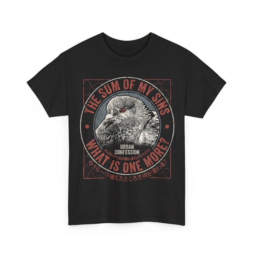 I Am The Sum Of My Sins Vintage Japanese Funny Pigeon Graphic Humor Retro Unisex TShirt