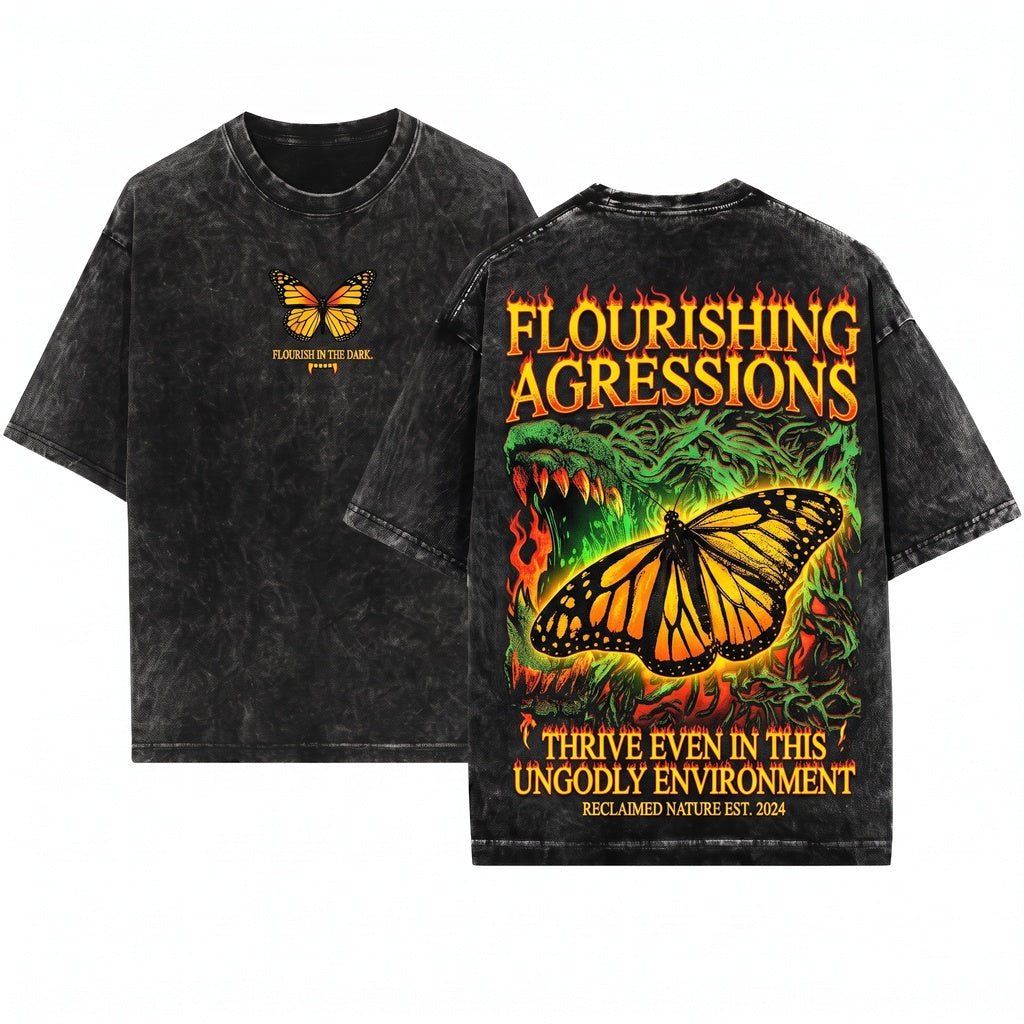 Vintage Flourishing Monarch Butterfly Graphic Unisex Wash T-Shirt