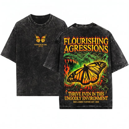 Vintage Flourishing Monarch Butterfly Graphic Unisex Wash T-Shirt