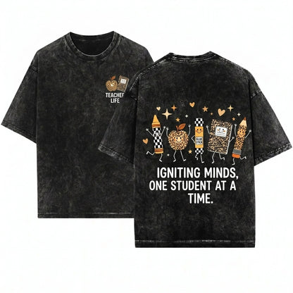 Custom Teacher Name Leopard Checkered School Supplies Back To Classroom Gift Unisex Wash T-Shirt