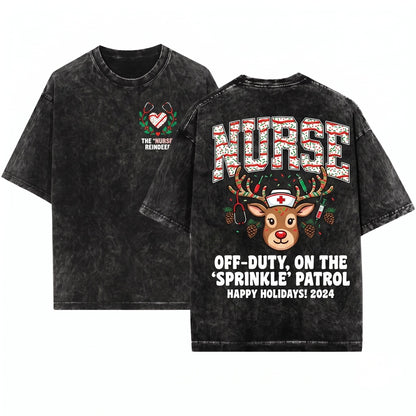 Festive Registered Nurse Christmas Holiday Work Sweater Gift Unisex Wash T-Shirt