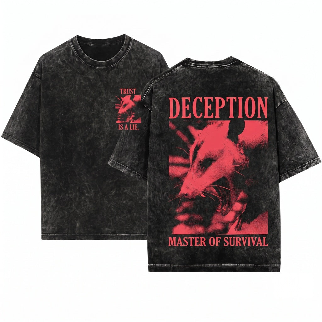 Deception Opossum Playing Dead Funny Animal Graphic Vintage Unisex Wash T-Shirt