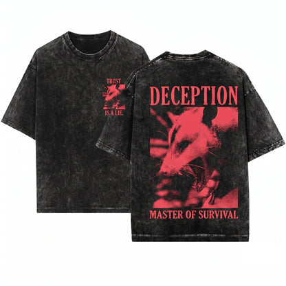 Deception Opossum Playing Dead Funny Animal Graphic Vintage Unisex Wash T-Shirt