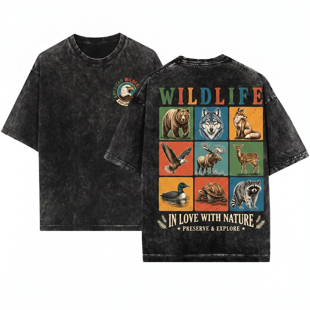 Retro Wildlife Nature Graphic Forest Animal Vintage Outdoor Gift Unisex Wash T-Shirt