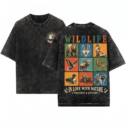 Retro Wildlife Nature Graphic Forest Animal Vintage Outdoor Gift Unisex Wash T-Shirt