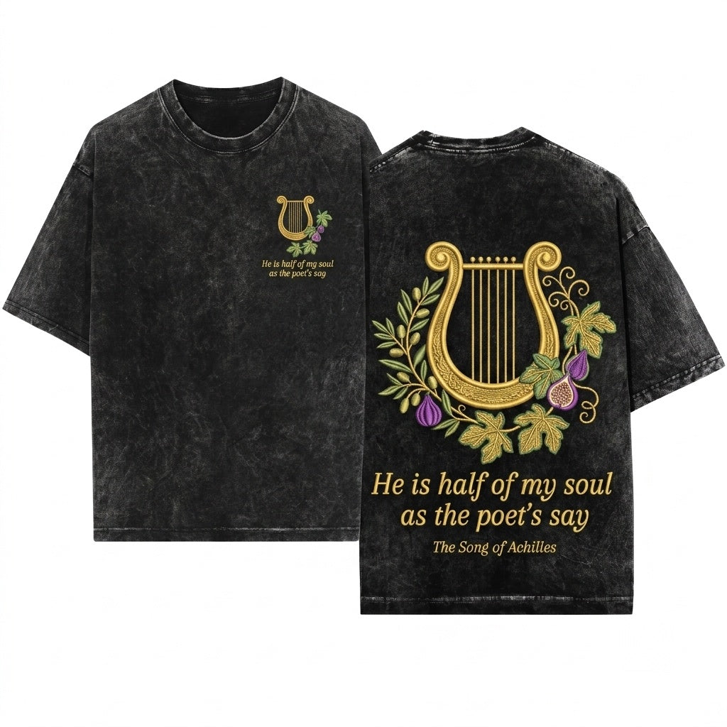 Heres my take He Is Half My Soul Embroidered Bookish Greek Mythology Patroclus Achilles LGBTQ Literature Unisex Wash T-Shirt
