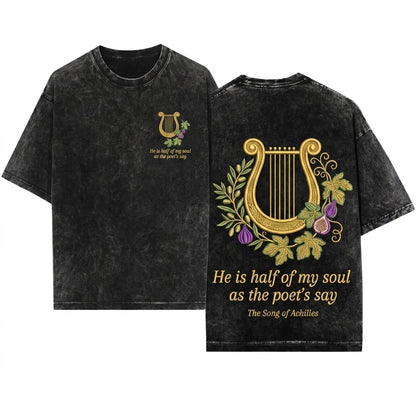 Heres my take He Is Half My Soul Embroidered Bookish Greek Mythology Patroclus Achilles LGBTQ Literature Unisex Wash T-Shirt