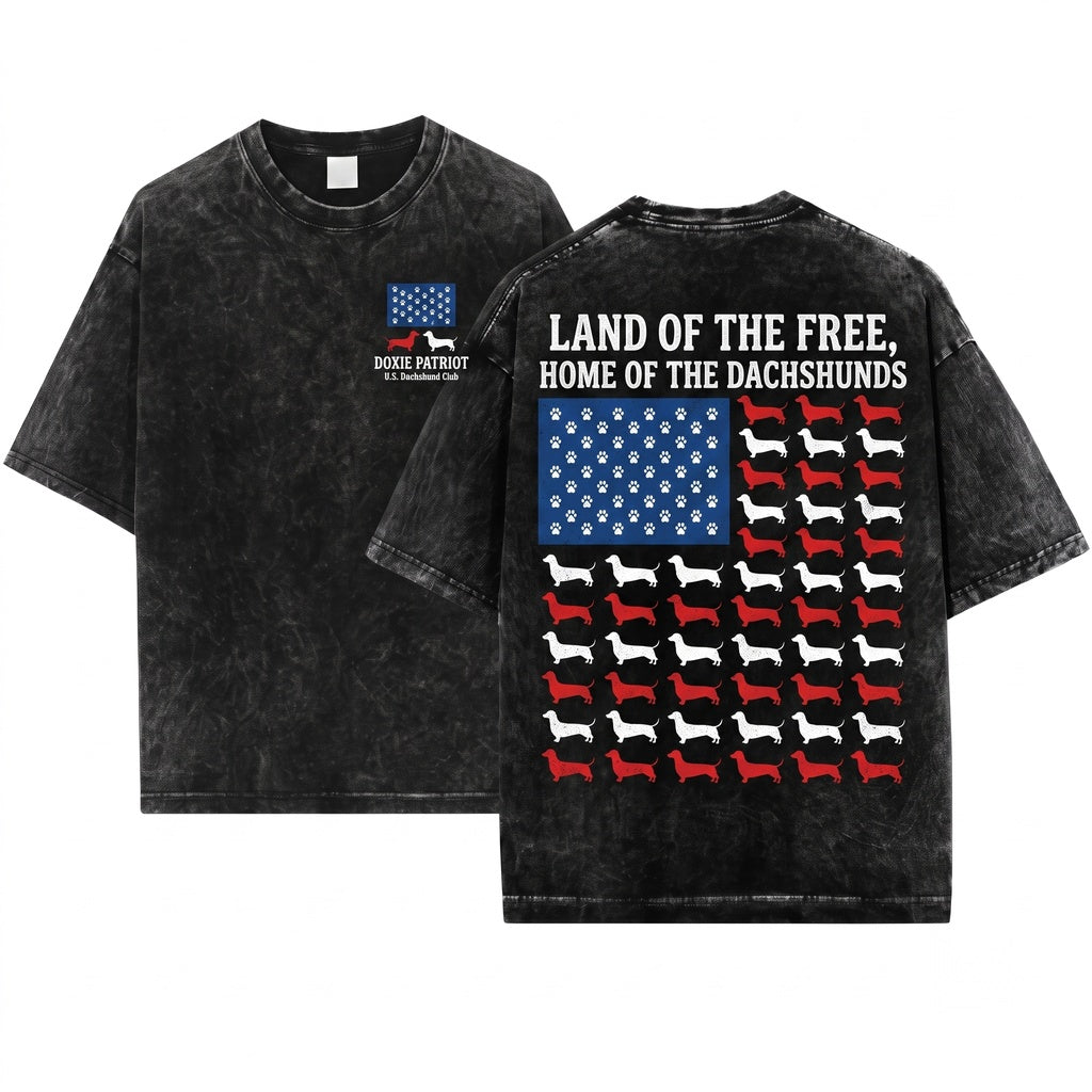 Dachshund American Flag Patriotic Wiener USA Distressed Doxie 4th Of July Funny Sausage Dog Gift Unisex Wash T-Shirt