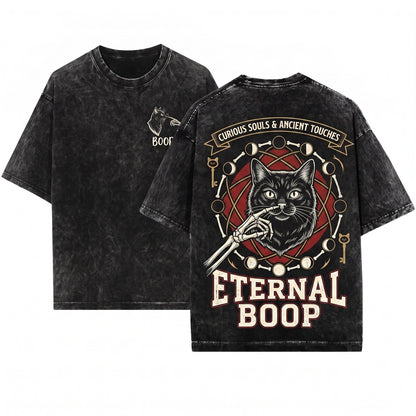 Funny Spooky Halloween Skeleton Hand Boop Cat Lover Unisex Wash T-Shirt