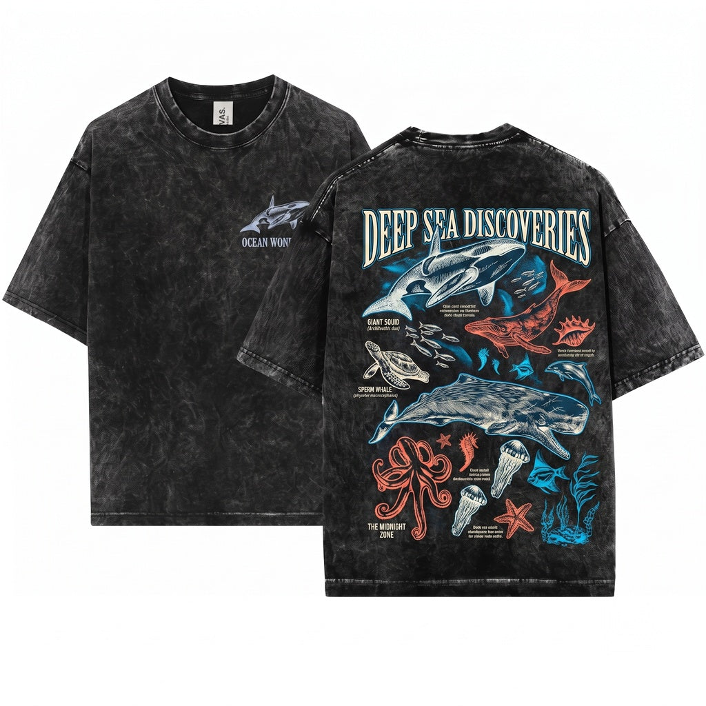 Ocean Wildlife Vintage Shark Turtle Octopus Graphic Marine Biology Animal Lover Gift Men Women Unisex Wash T-Shirt