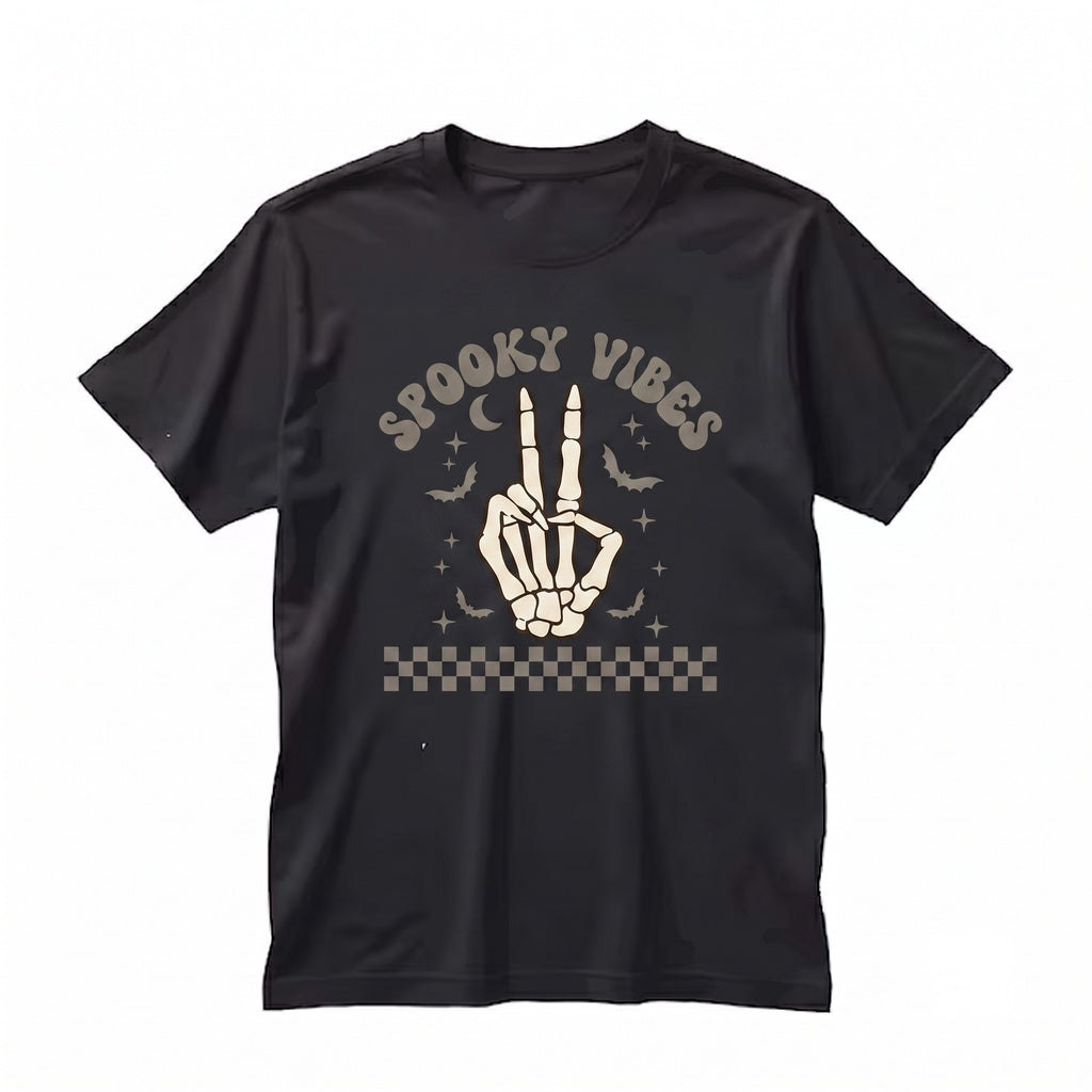 Retro Spooky Skeleton Hand Pocket Halloween Graphic Cotton Apparel Unisex TShirt