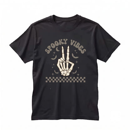 Retro Spooky Skeleton Hand Pocket Halloween Graphic Cotton Apparel Unisex TShirt