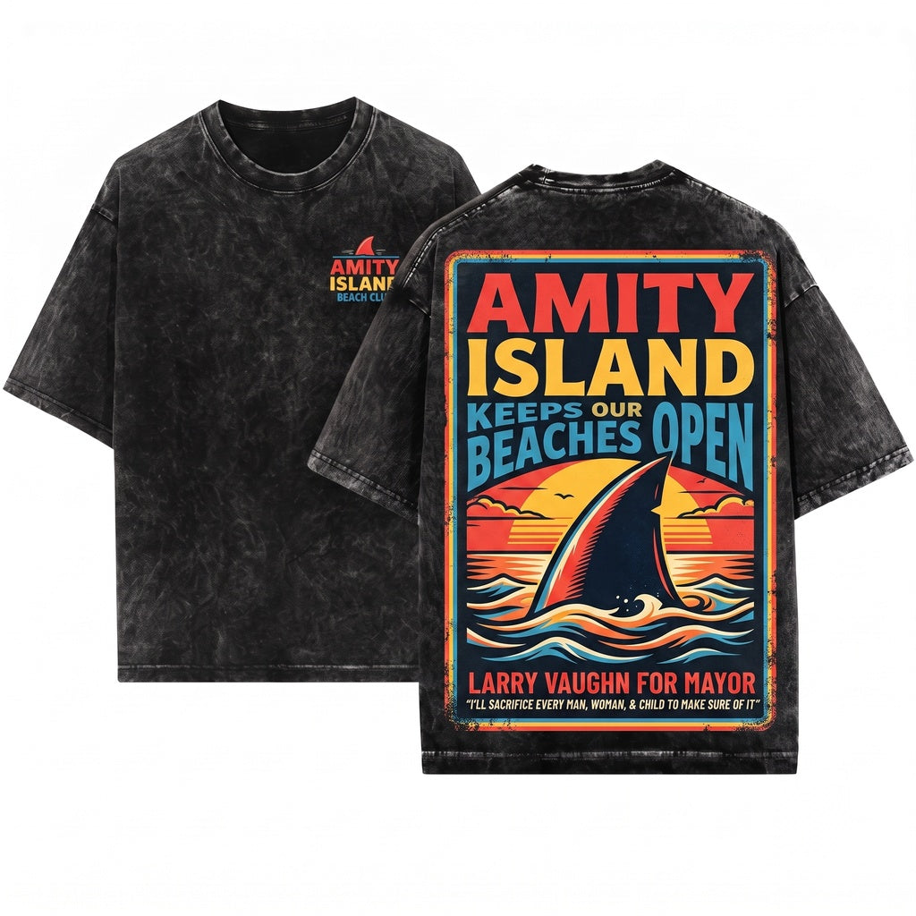 Mayor Larry Vaughn Amity Island Funny Shark Movie Graphic Unisex Wash T-Shirt
