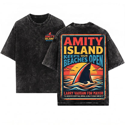Mayor Larry Vaughn Amity Island Funny Shark Movie Graphic Unisex Wash T-Shirt