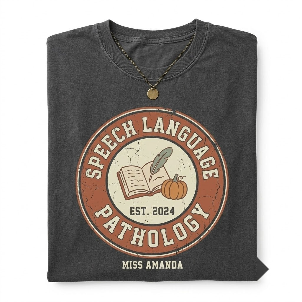 Cozy Autumn Retro Speech Language Pathologist SLP Pumpkin Gift Unisex TShirt