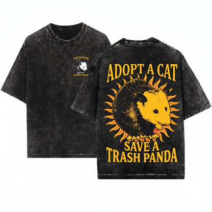 Vintage Adopt A Cat Opossum Graphic Retro Unisex Wash T-Shirt