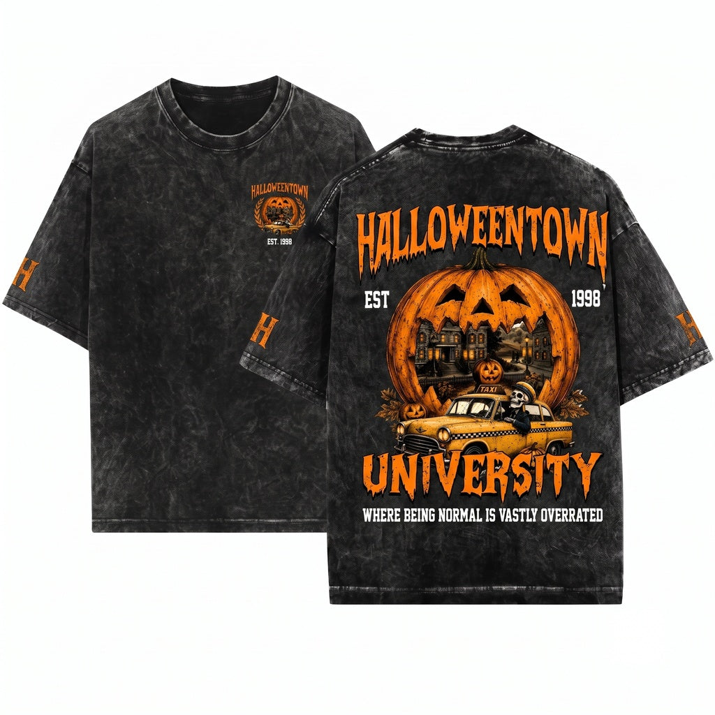 Vintage Halloween University Pumpkin Spooky Town Crewneck Unisex Wash T-Shirt