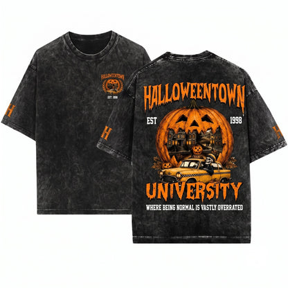 Vintage Halloween University Pumpkin Spooky Town Crewneck Unisex Wash T-Shirt
