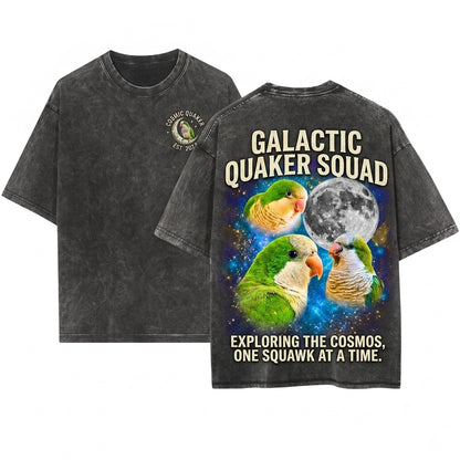 Three Quaker Parrot Monk Parakeet Moon Galaxy Retro Graphic Pet Bird Owner Birthday Gift Unisex Wash T-Shirt