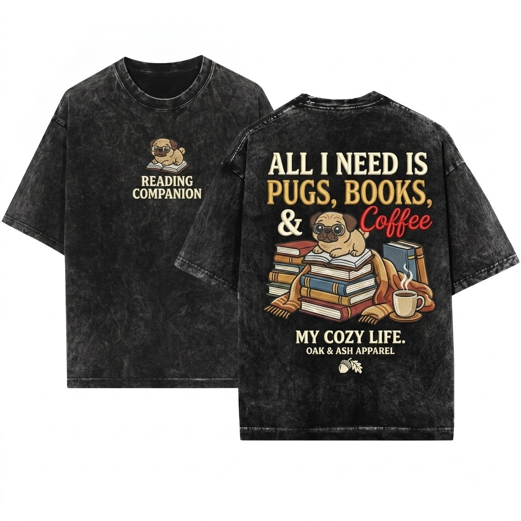 Pug Book Lover Cozy Dog Mom Gift Cute Reading Pet Top Unisex Wash T-Shirt