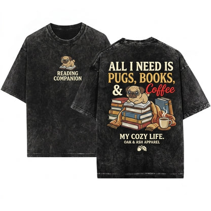 Pug Book Lover Cozy Dog Mom Gift Cute Reading Pet Top Unisex Wash T-Shirt
