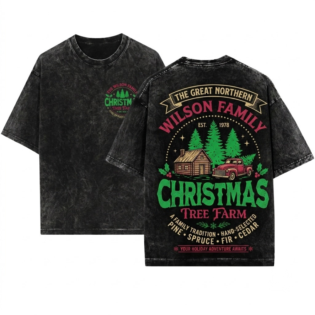 Personalized Family Matching Christmas Tree Farm Holiday Group Unisex Wash T-Shirt