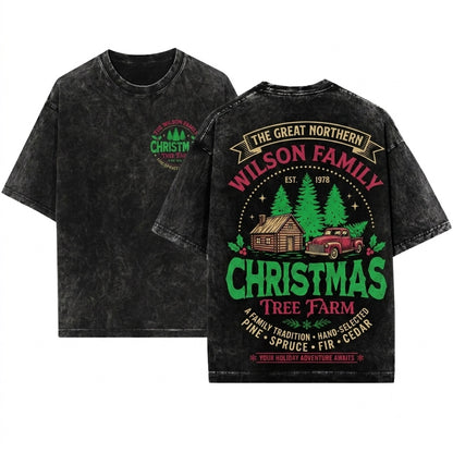 Personalized Family Matching Christmas Tree Farm Holiday Group Unisex Wash T-Shirt