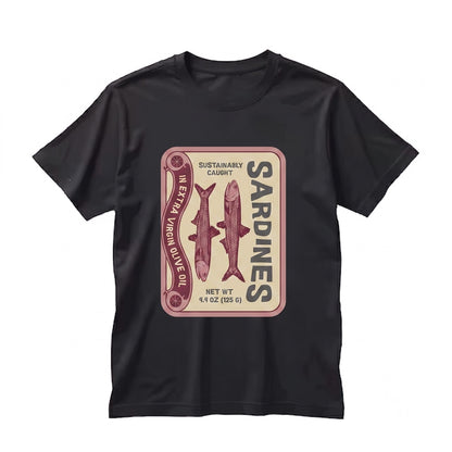 Sardine Fish Graphic Coastal Maritime Ocean Vintage Front Back Print Unisex TShirt