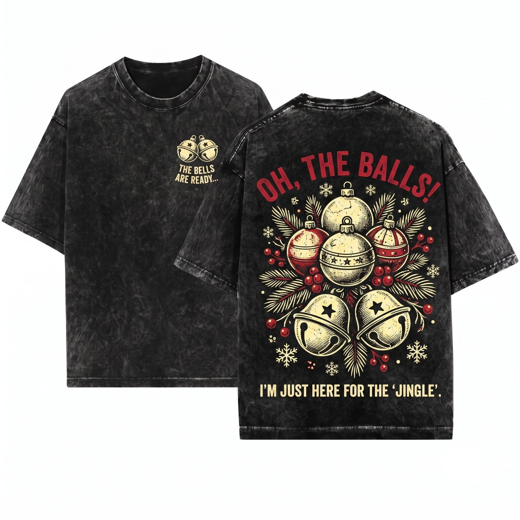 Funny Jingle My Bells Oh Balls Matching Couple Christmas Graphic Unisex Wash T-Shirt