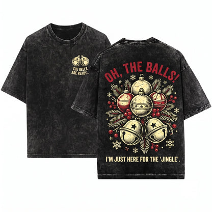 Funny Jingle My Bells Oh Balls Matching Couple Christmas Graphic Unisex Wash T-Shirt