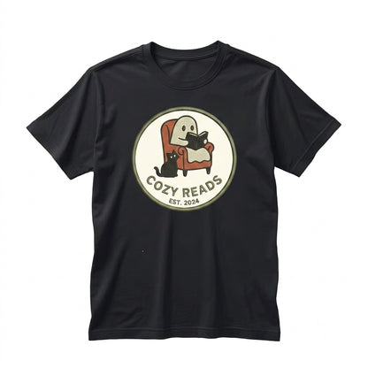 Embroidered Reading Ghost Bookish Spooky Halloween Cozy Ghostcore Reader Gift Unisex TShirt