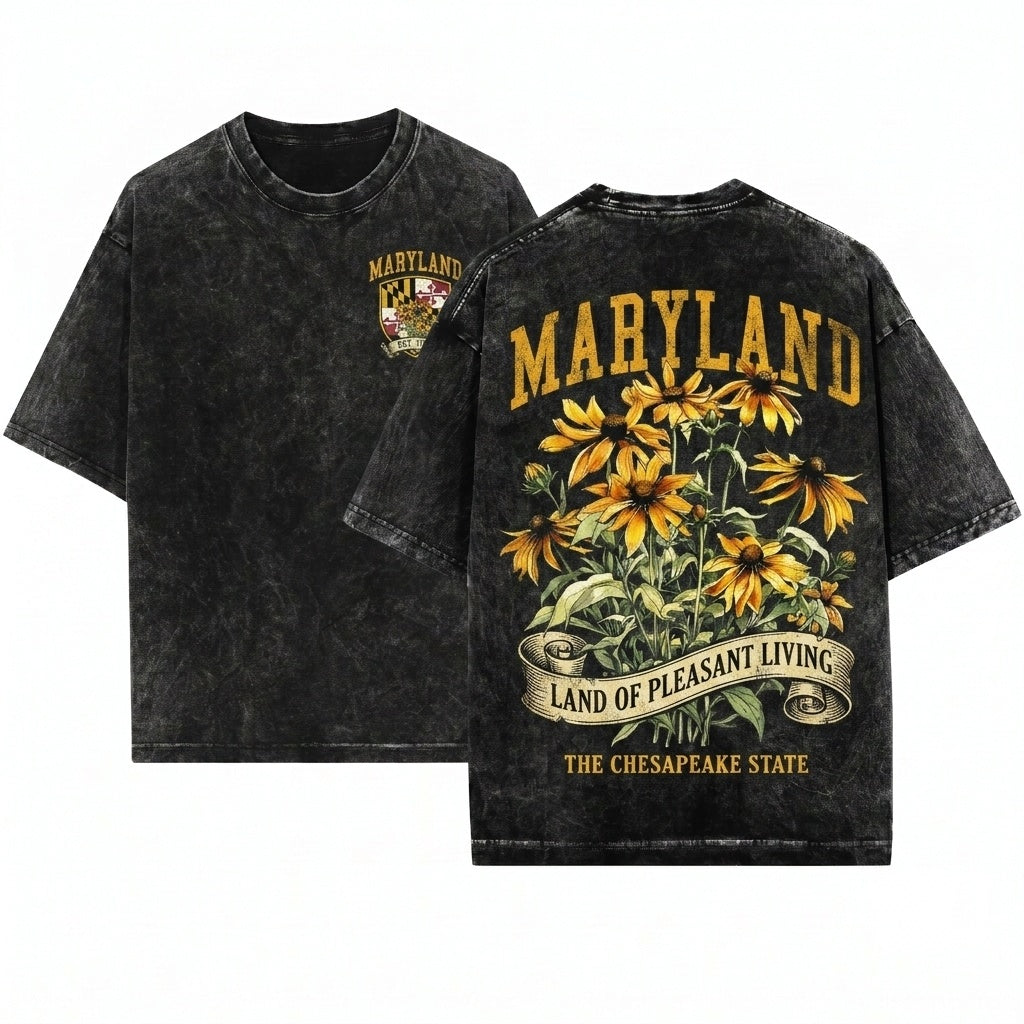 Maryland State Flower Botanical Gardening Travel Gift Mother Girlfriend Unisex Wash T-Shirt
