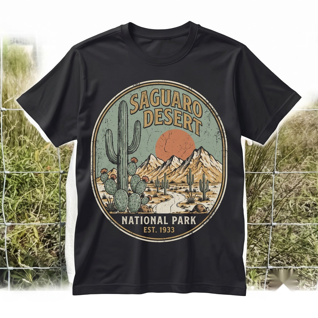 Southwest Desert Cactus Graphic Western Mountain Landscape Rustic Nature Adventure Gift Unisex TShirt