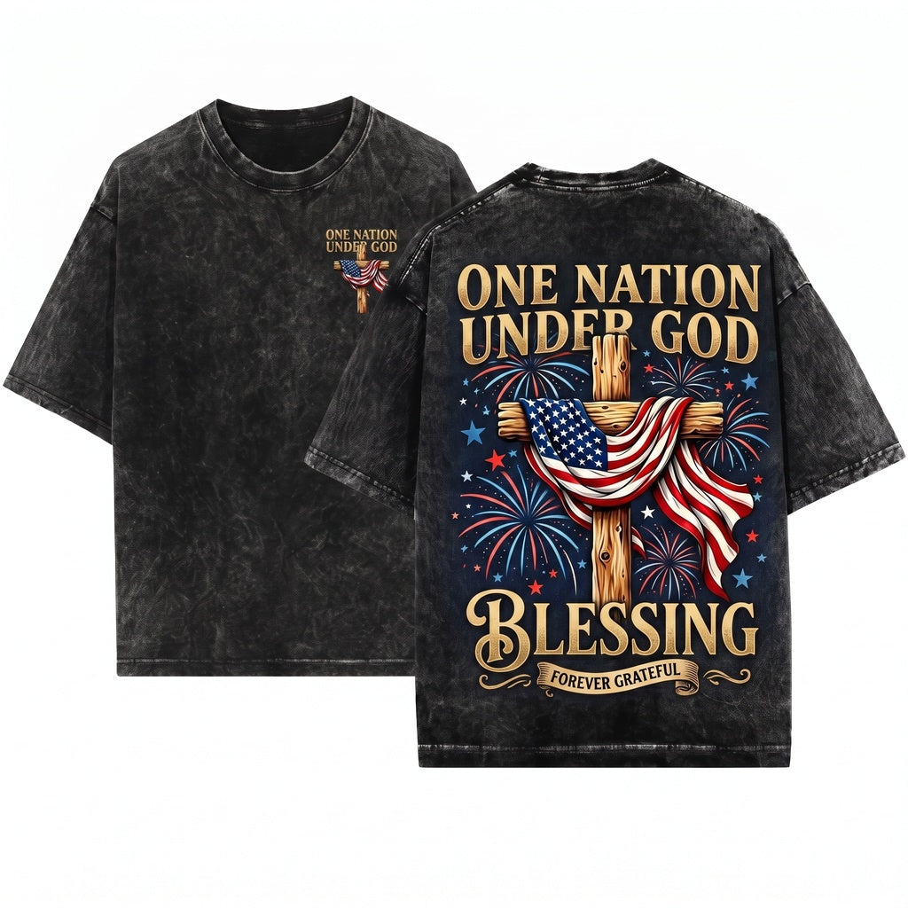 American Flag 250 Years Freedom Patriotic 4th July Firework USA God Blessing Unisex Wash T-Shirt