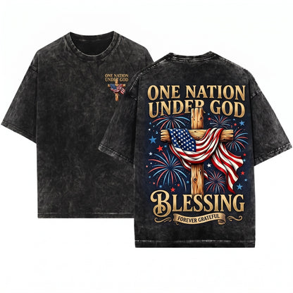 American Flag 250 Years Freedom Patriotic 4th July Firework USA God Blessing Unisex Wash T-Shirt