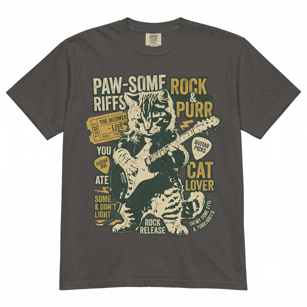 Vintage Y2K Grunge Cat Guitar Rockstar Kitten Alt Punk Goth 90s Emo Rock Band Graphic Top, Unisex TShirt