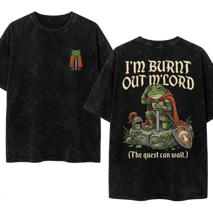 Embroidered Frog Knight Burnout Mood Funny Vintage Unisex Wash T-Shirt