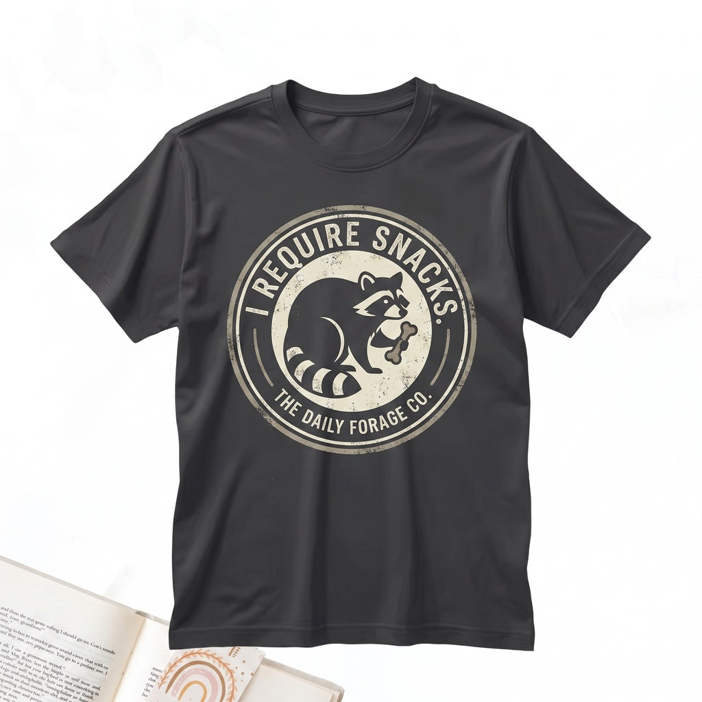 I Require Snacks Embroidered Raccoon Funny Cozy Goblincore Animal Lover Gift Unisex TShirt