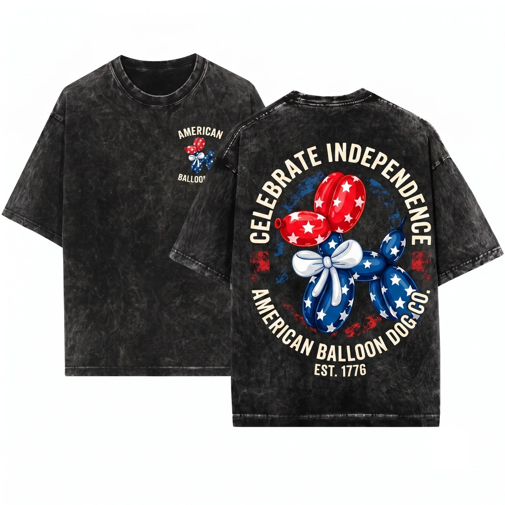 Retro Patriotic Dog 4th of July America USA Unisex Wash T-Shirt
